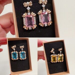Vintage square crystal earrings withe s925 silver